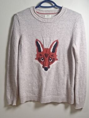 Telluride Clothing Company Lambswool Blend Fox Head Print Crew Neck Sweater SZ M